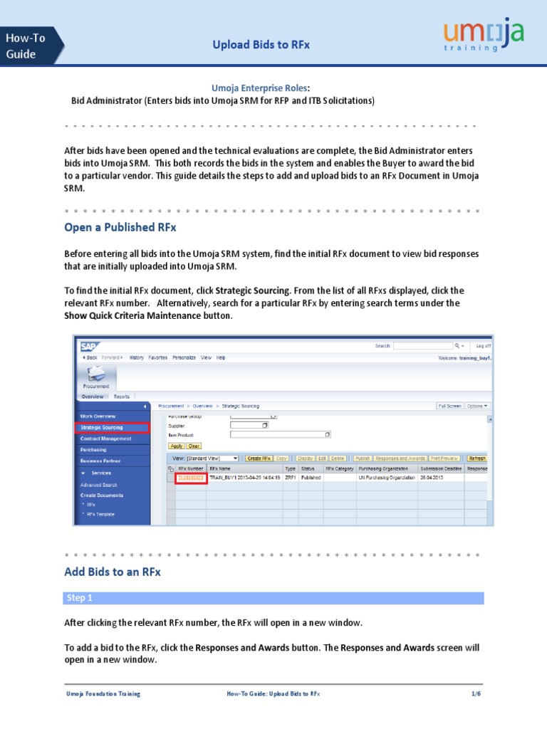Upload Bids To RFX Umoja Job Aid PDF Computer File Operating