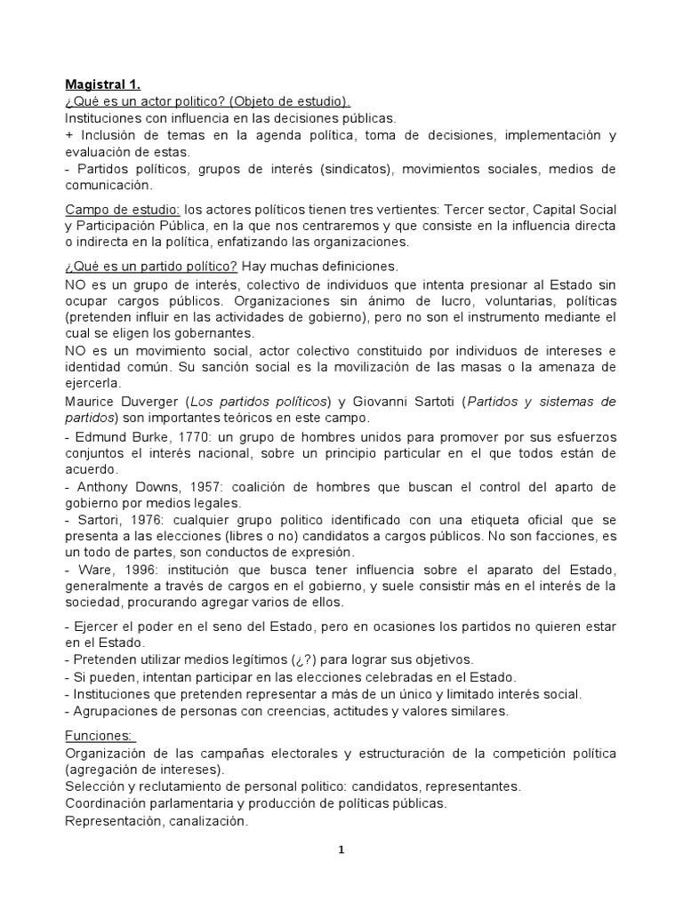 Análisis De Los Actores Políticos Tipología De Los Partidos Políticos