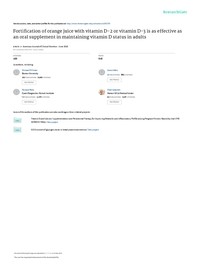 Fortification of Orange Juice With Vitamin D2 or PDF