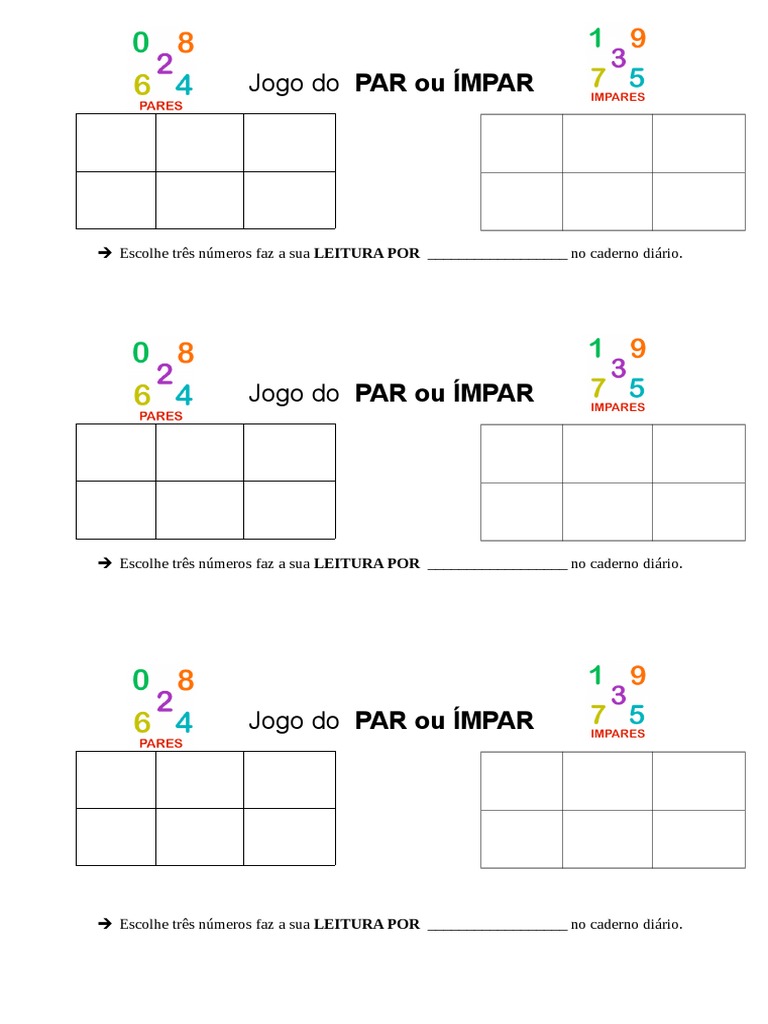 Jogo do Par ou Ímpar para Atividades | PDF | Métodos e Materiais de ...