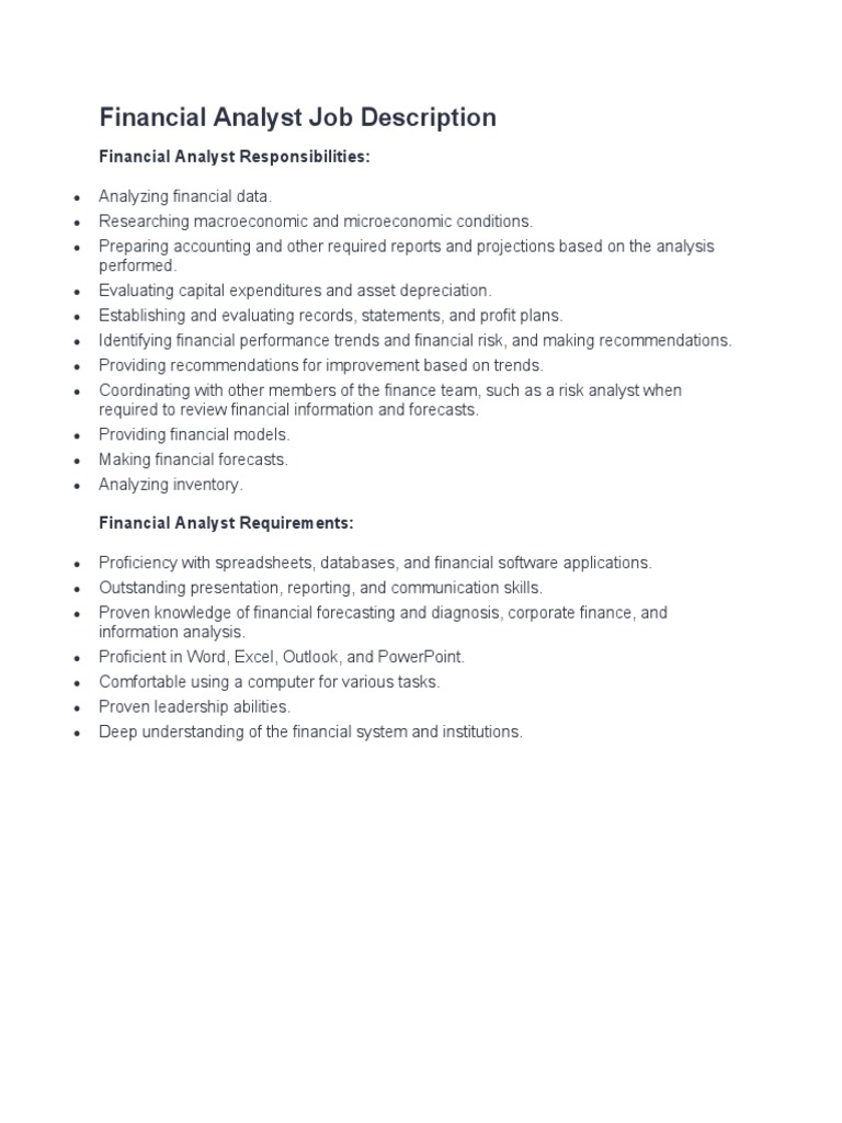 Financial Analyst Job Description PDF