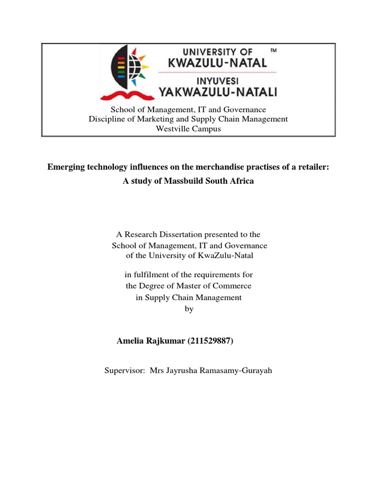 KZN Dissertation On Disruption Technologies Rajkumar Amelia 2021 PDF Retail Supply Chain