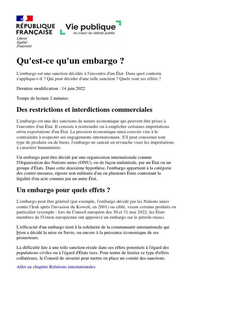 Comprendre l'embargo économique | PDF