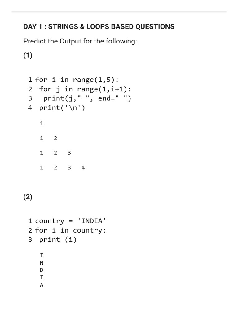 1 2 3 4 For I in Range (1,5) : For J in Range (1, I+1) : Print (J ...