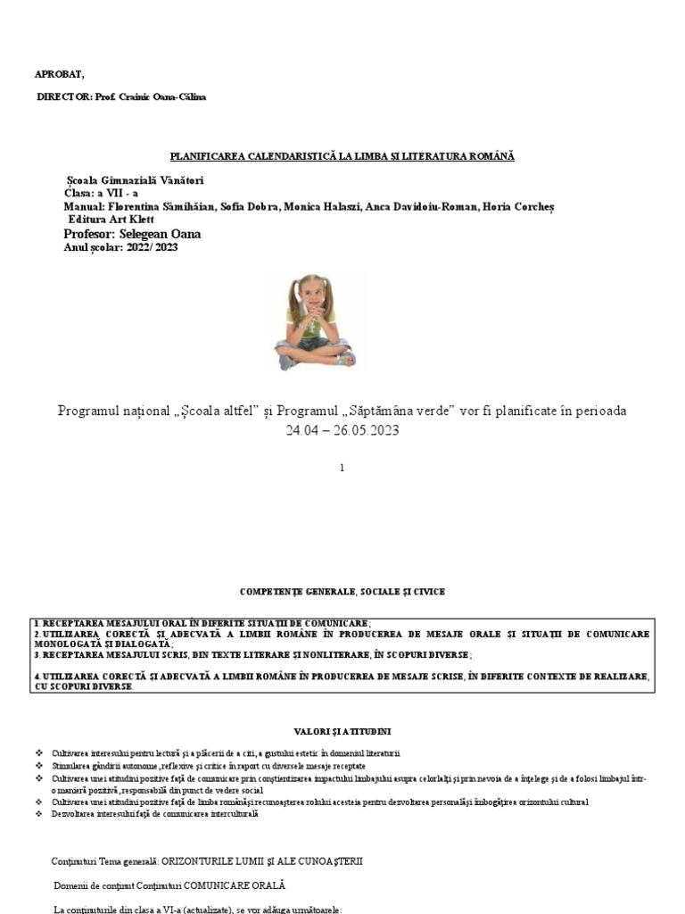 Planificare VII 20222023 | PDF