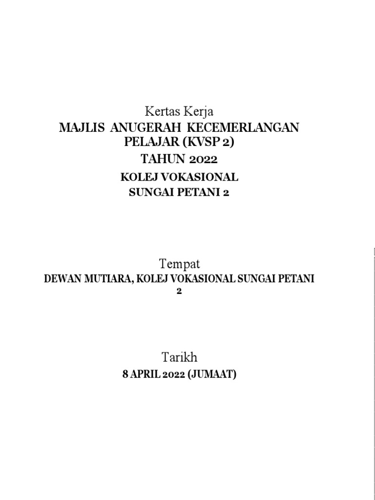 Majlis Anugerah Kecemerlangan KVSP2 | PDF