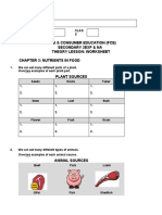 Food & Consumer Education (Fce) Secondary 2exp & Na Theory Lesson: Worksheet Chapter 3: Nutrients in Food