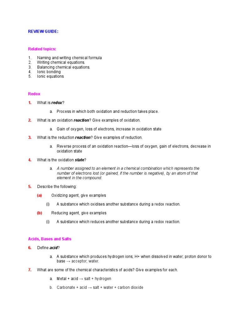 Chem Review | PDF | Redox | Chemistry