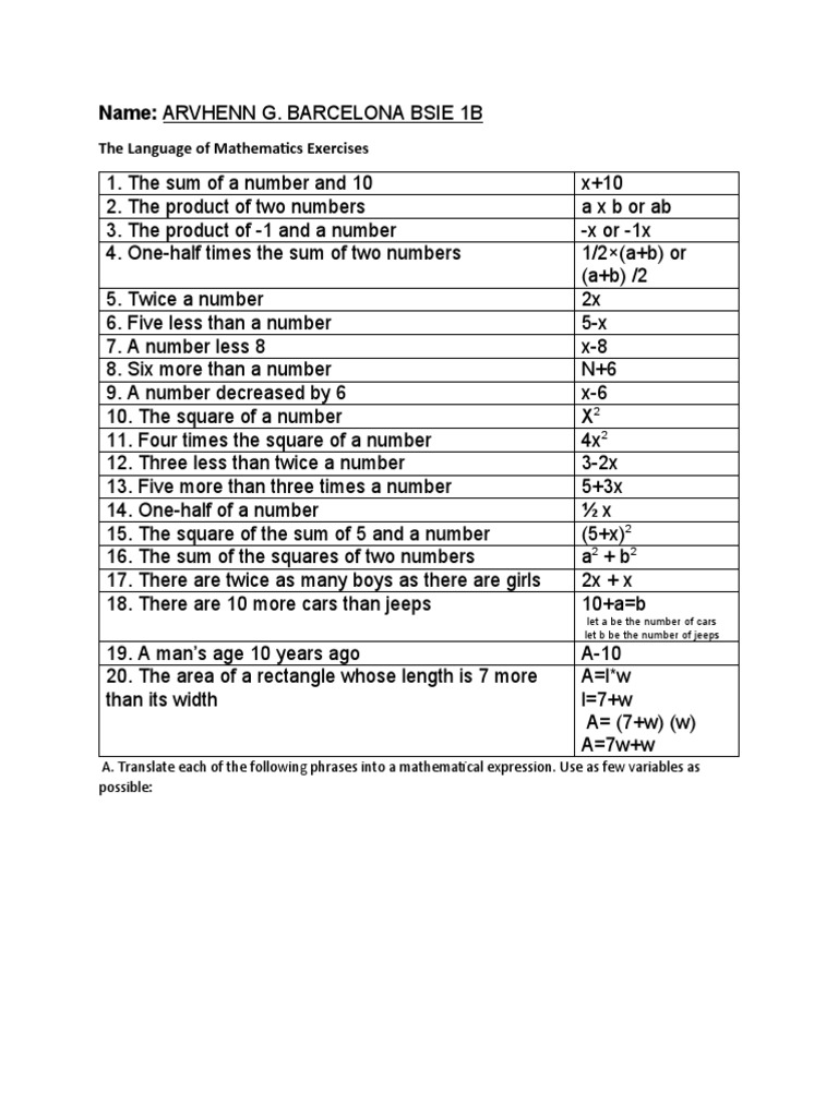 Mathematical Expressions and Translations | PDF