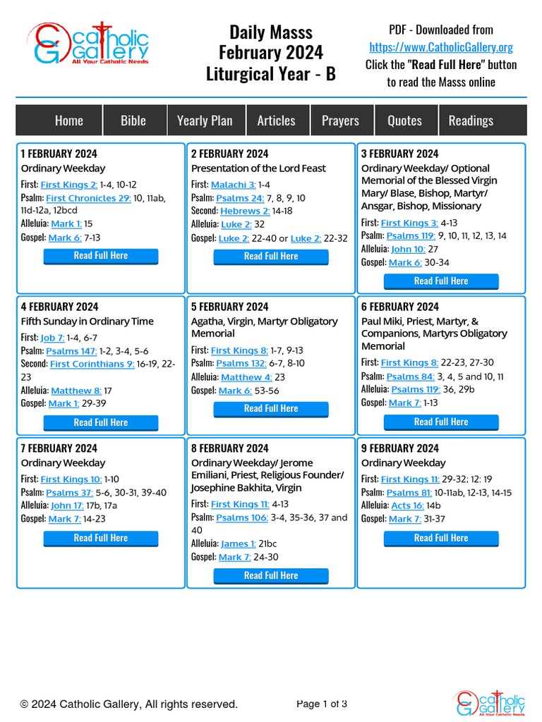 Mass Readings February 2024 PDF Download Download Free PDF Lent