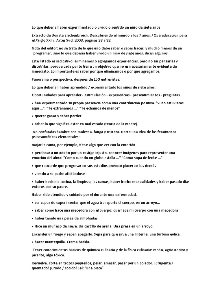 Donata Elschenbroich Lo Que Debería Haber Experimentado o Vivido o