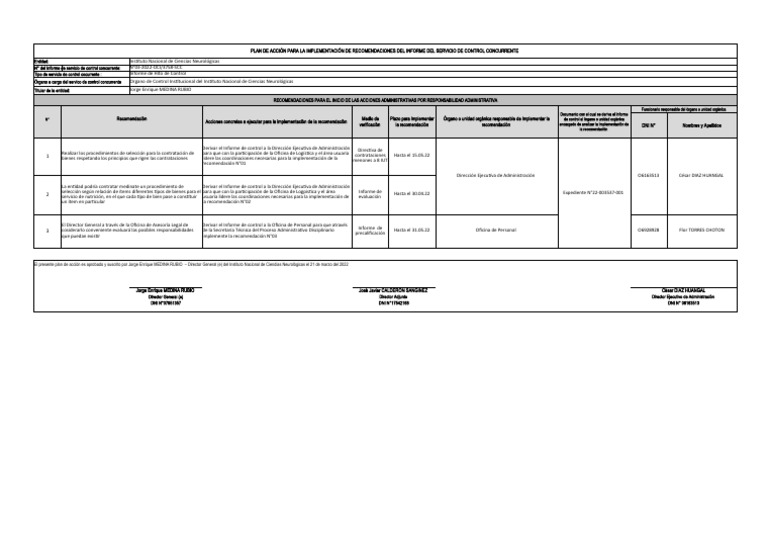 Plan de Acción para Recomendaciones de Control | PDF | Gobierno