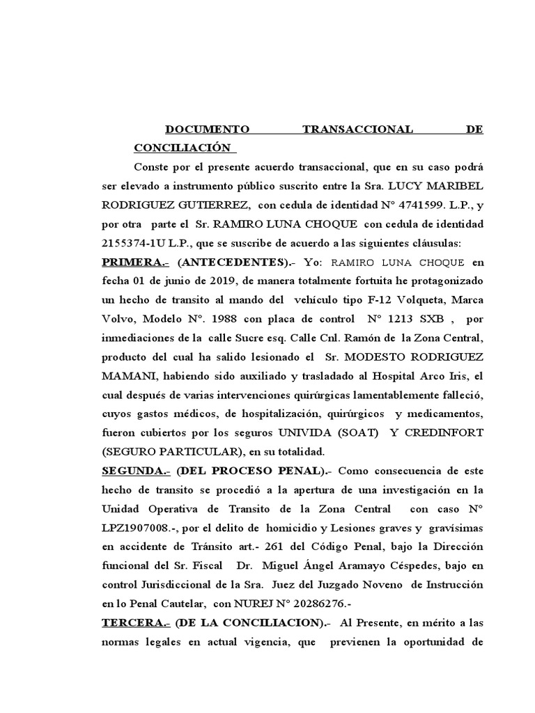 Acuerdo Transaccional Transito Luna | PDF | Justicia | Crimen y violencia