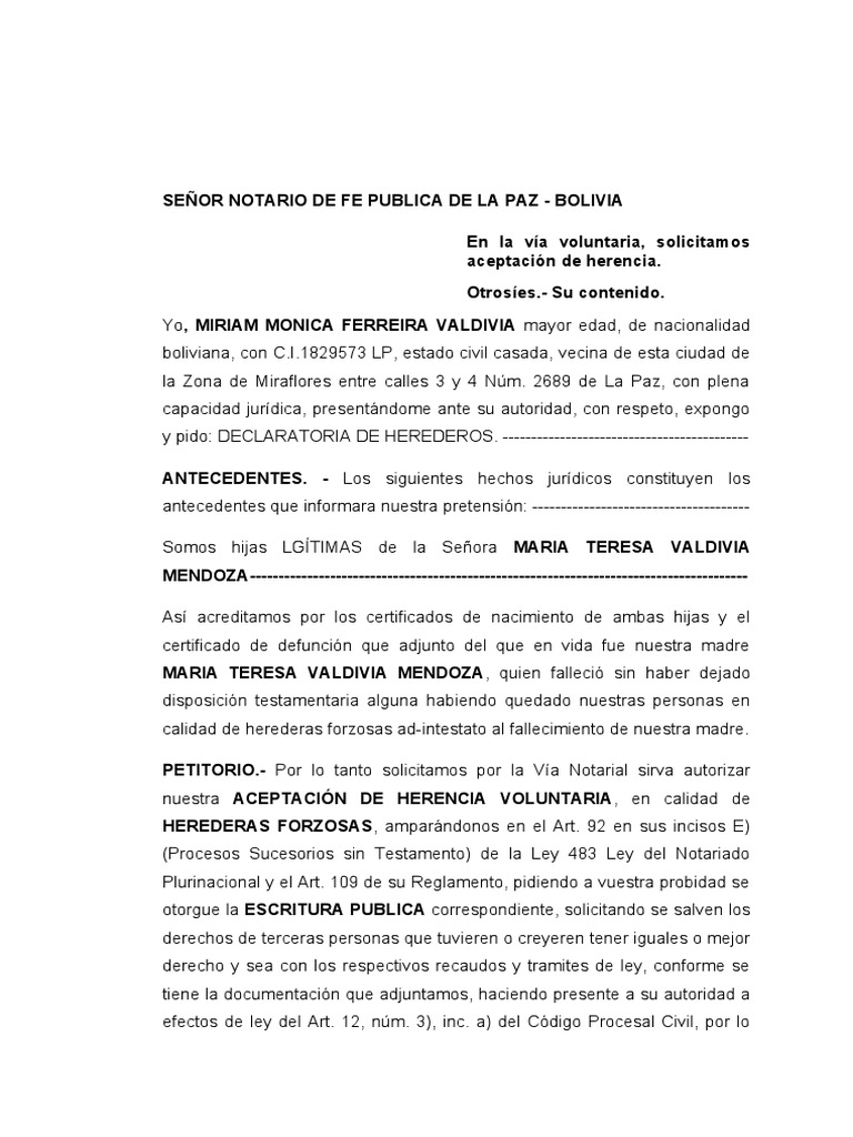 Aceptacion de La Herencia Sin Testamento Notario | PDF | Voluntad y ...