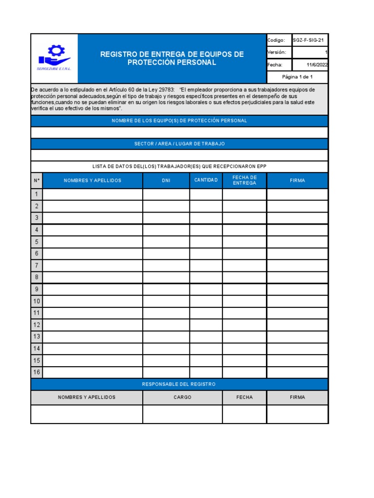 Registro de Entrega de EPP Laboral | PDF