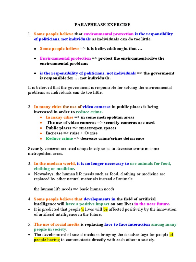 Paraphrase Exercise | PDF