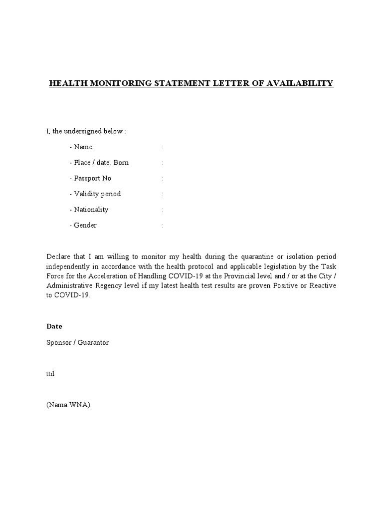 Health Monitoring Statement Letter of Availability PDF