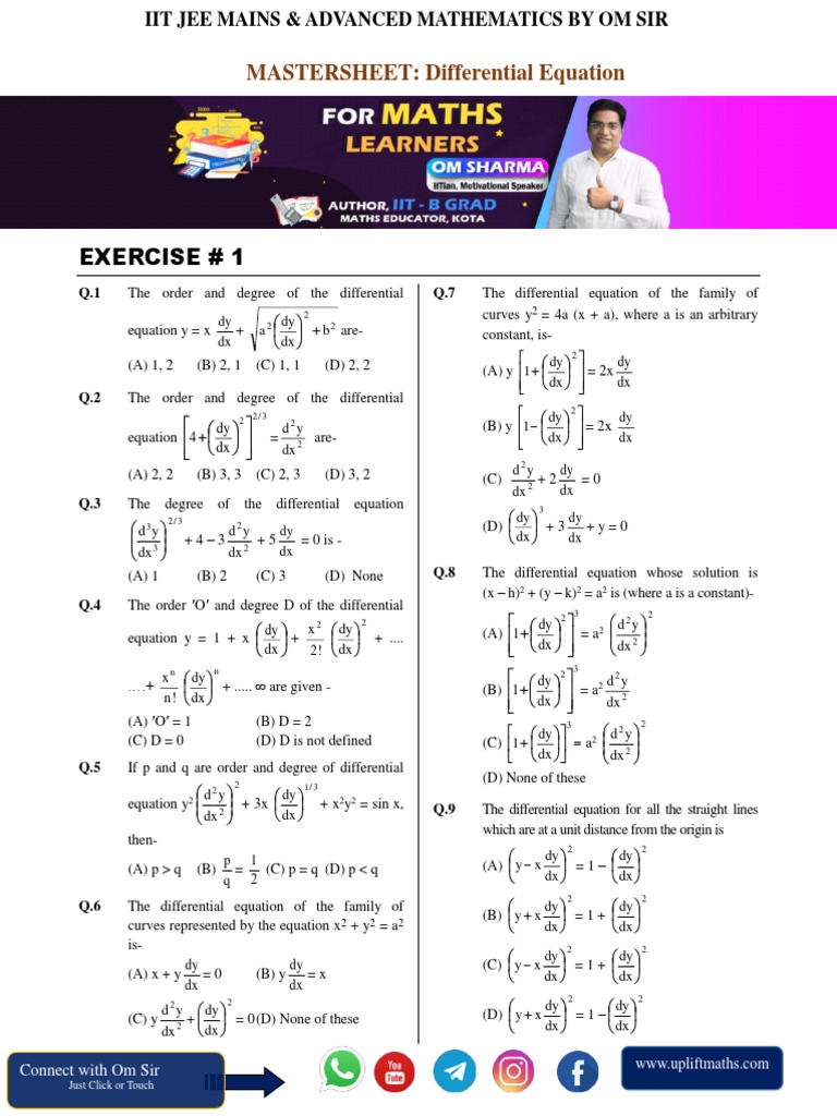 Differential Equations Master Sheet | PDF | Equations | Tangent