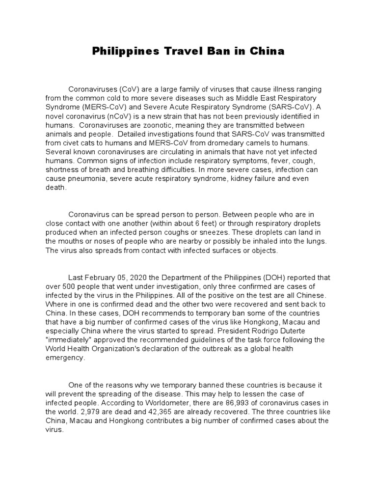 Chinese Travel Ban in The Philippines PDF Common Cold Medicine