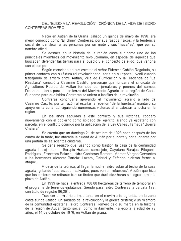 Crónica de La Vida de Isidro Contreras Romero PDF Conflictos del