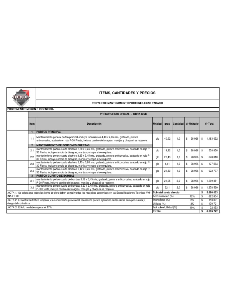 Memoria de Cantidades Ramos Enero 2023 PDF