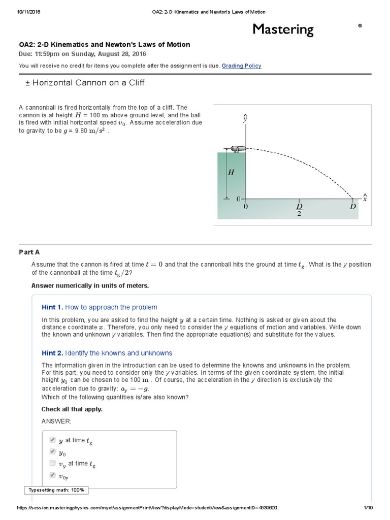 OA2 - 2-D Kinematics and Newton's Laws of Motion | PDF | Force ...