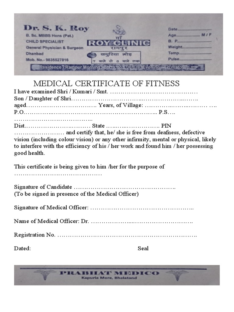 Medical Certificate of Fitness PDF