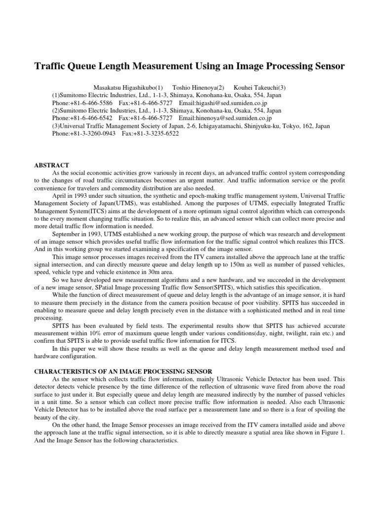 Image Processing Sensor for Traffic Measurement | PDF | Accuracy And ...