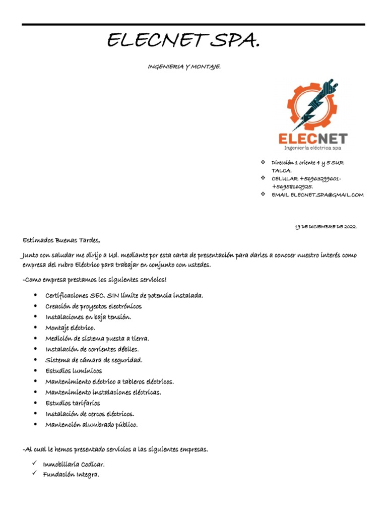 Carta de Presentacion 1 | PDF