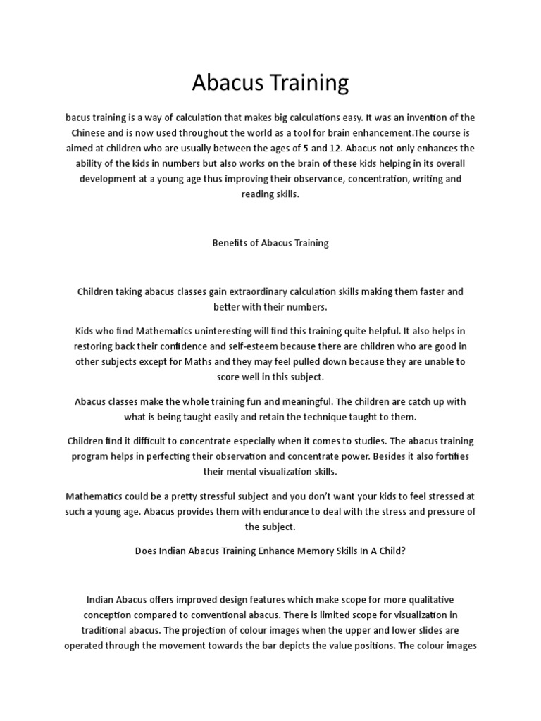 Abacus Training Pdf Neuroscience Cognition