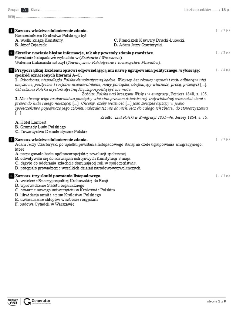 Historia KL 7 Rozdział II Test 1 | PDF