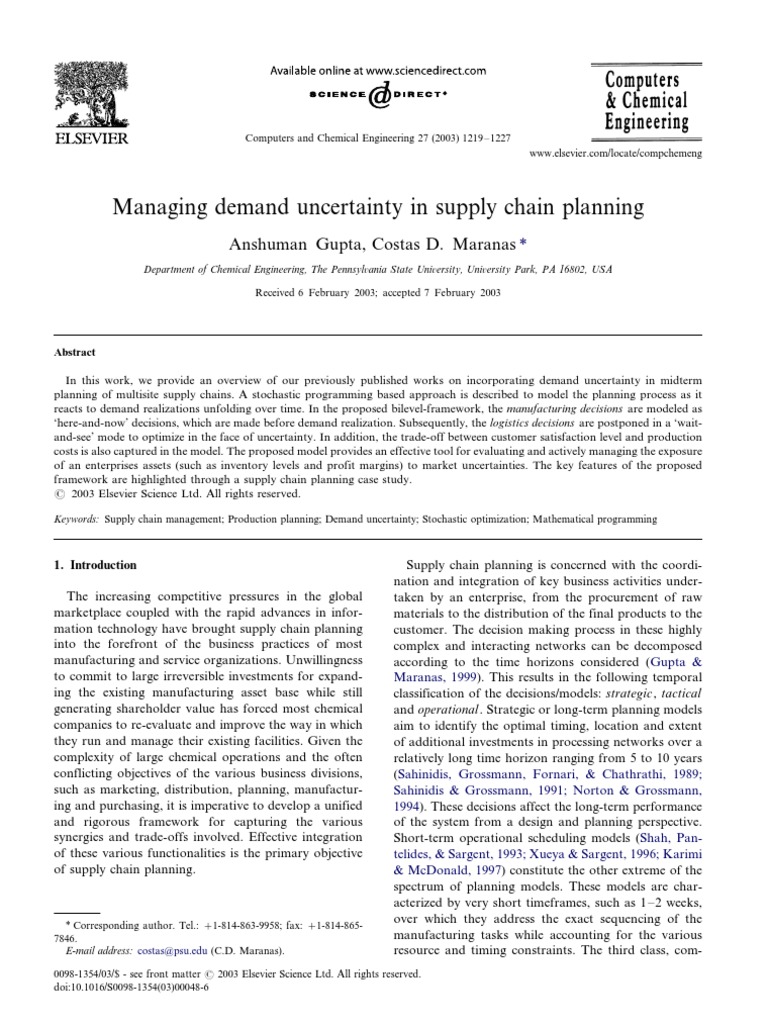 Managing Demand Uncertainty in Supply Chains | PDF