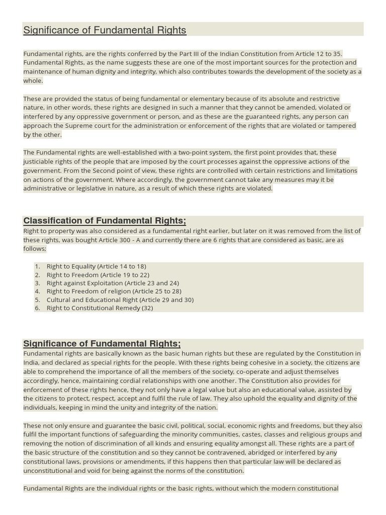 Significance of Fundamental Rights | PDF | Civil Liberties | Habeas Corpus