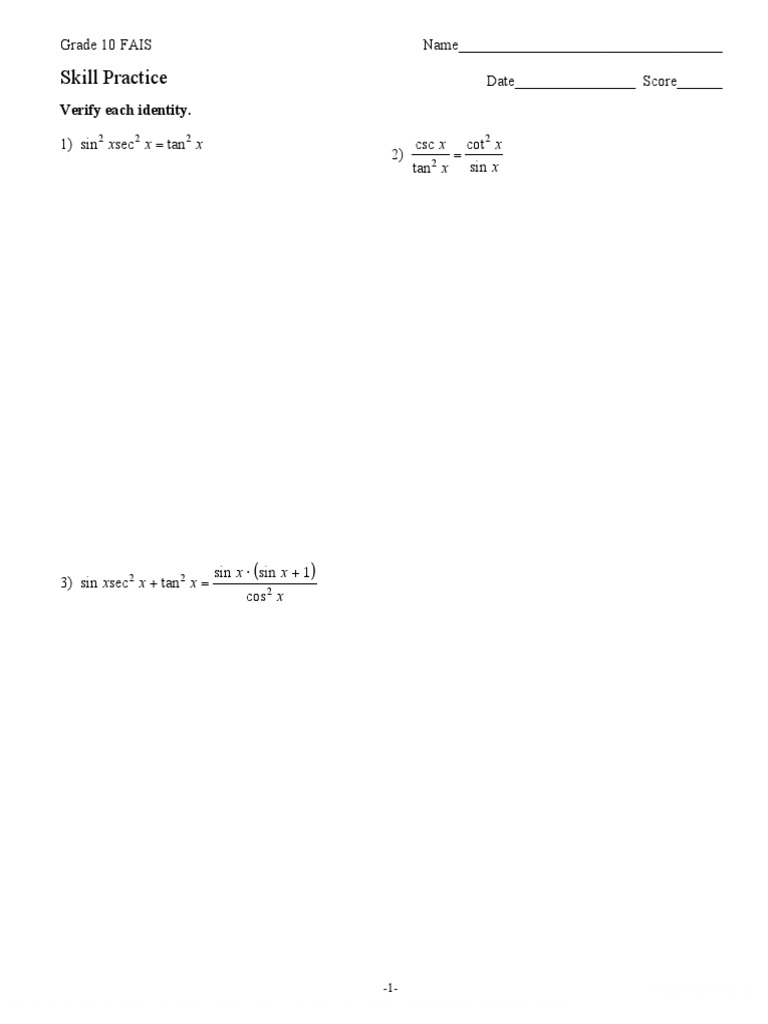 Questions for verifying trigonometric identities pdf