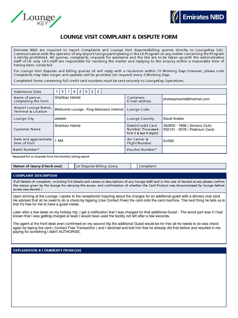 Lounge Visit Complaint Form Guide | PDF | Airport Lounge