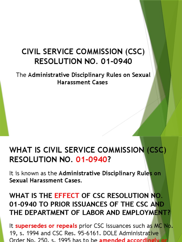 CSC Resolution No. 01 0940 Administrative Disciplinary Rules On Sexual