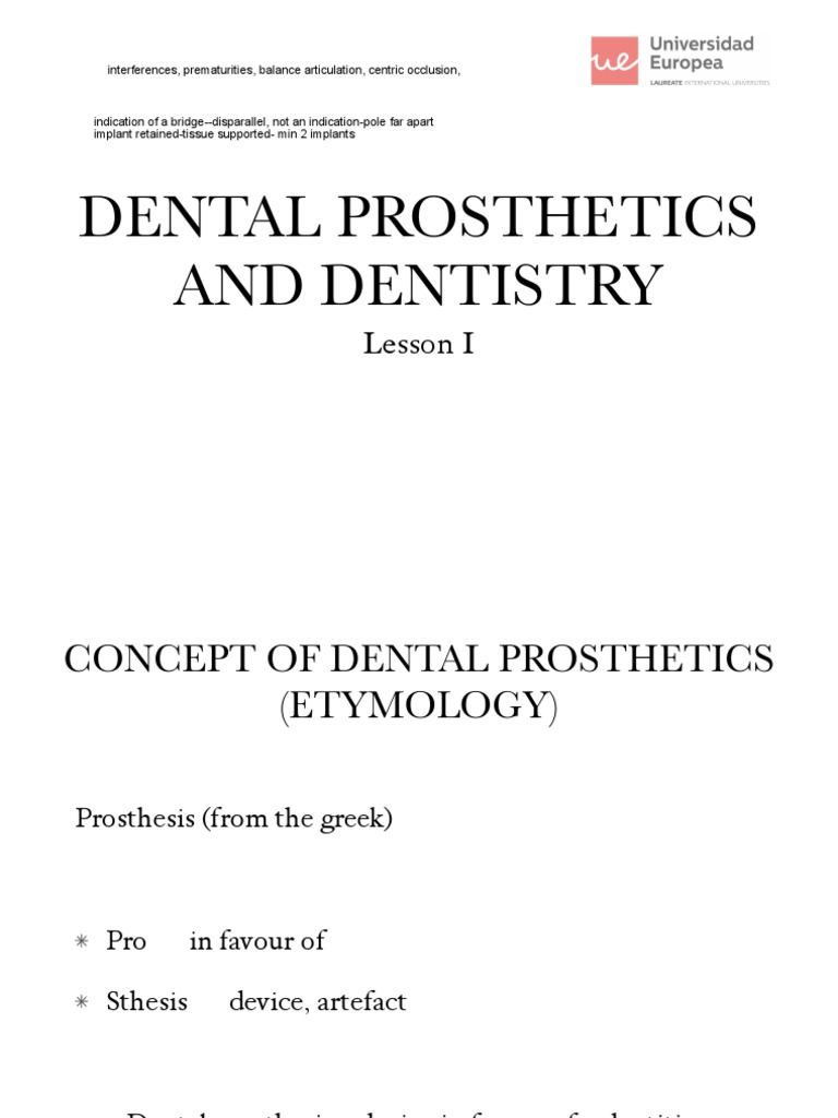 Lesson - 1-Dental Prosthetics and Dentistry | PDF | Dental Implant ...