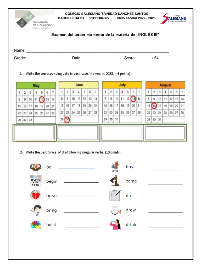 Examen Final de Inglés III 2023 | PDF