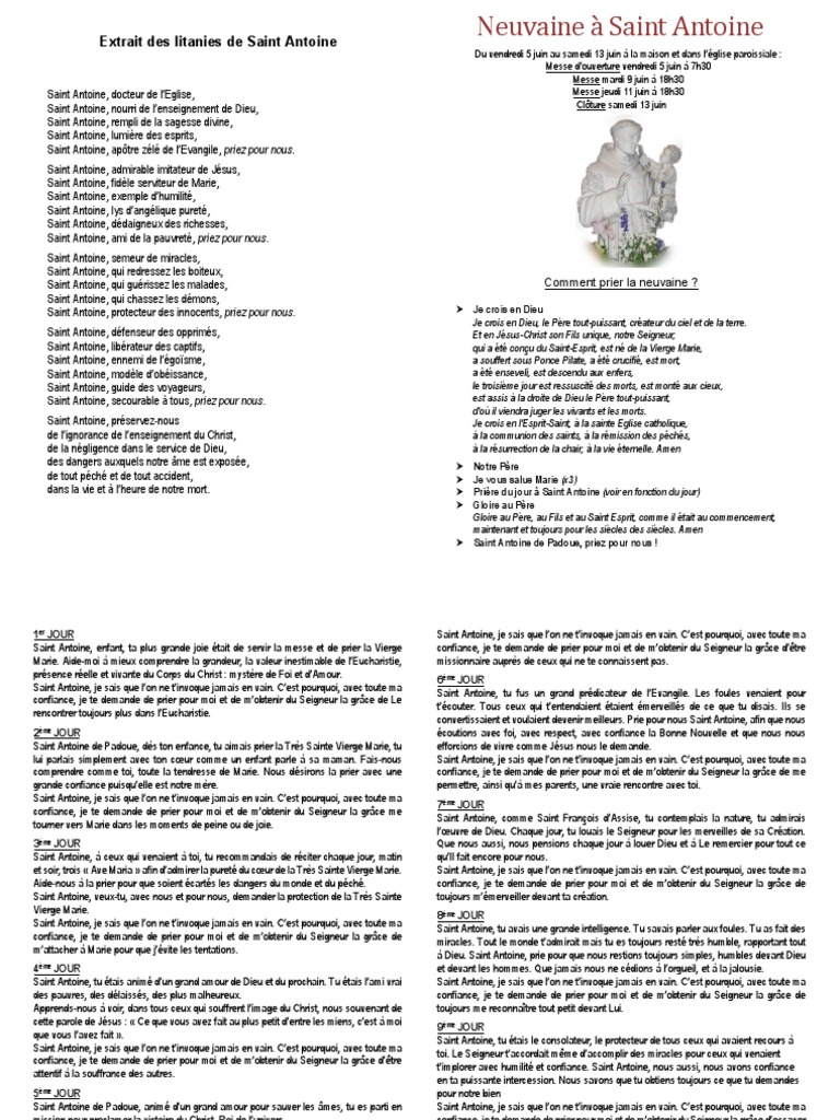 Neuvaine à Saint Antoine De Padoue Pdf Neuvaine | PDF | Jésus | Eucharistie