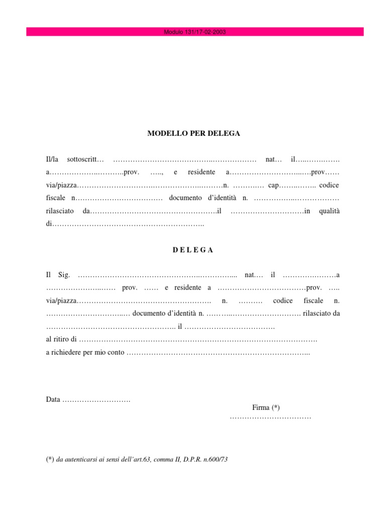 Modello Delega | PDF