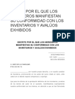 Escrito Por El Que Los Herederos Manifiestan Su Conformidad Con Los Inventarios y Avalúos Exhibidos