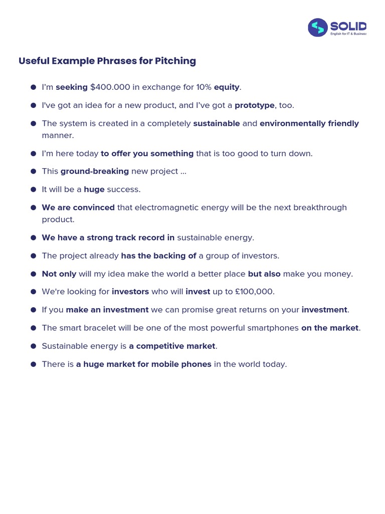 Effective Pitch Phrases for Investors | PDF | Business