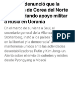 La OTAN Denunció Que La Dictadura de Corea Del Norte Está Brindando Apoyo Militar A Rusia en Ucrania