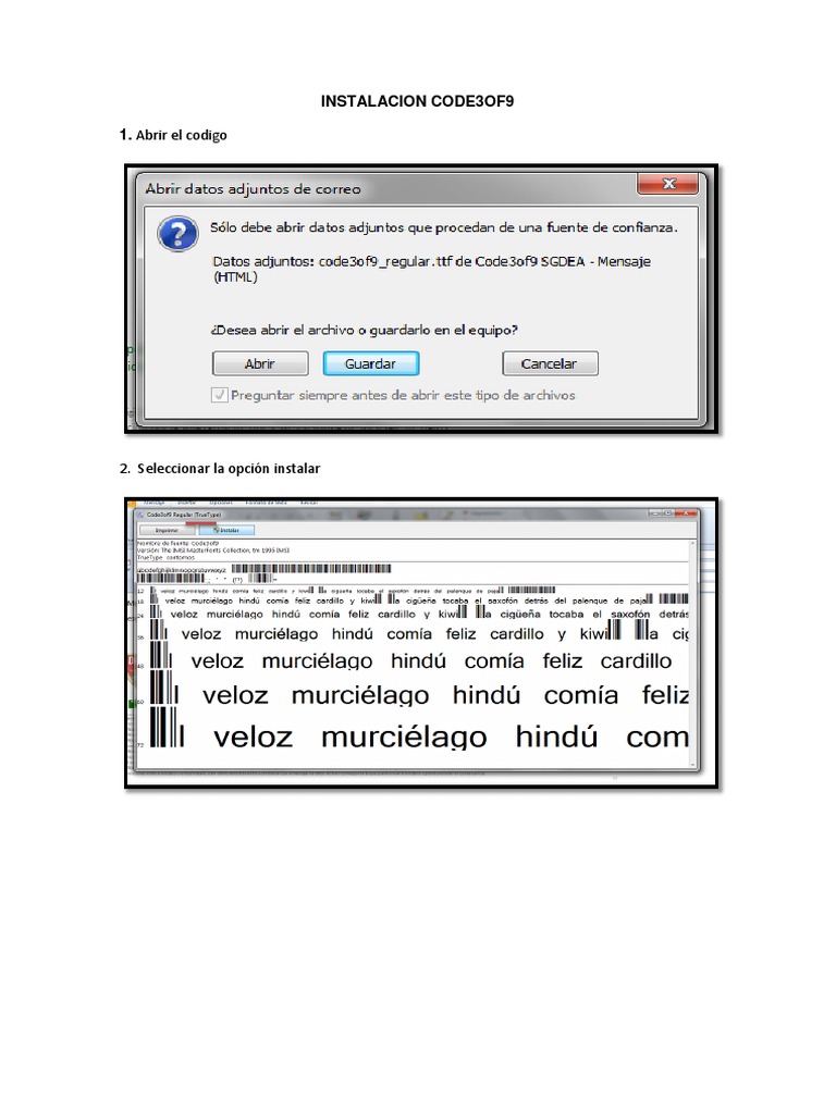 Instalación de la fuente Code3of9 | PDF | Informática