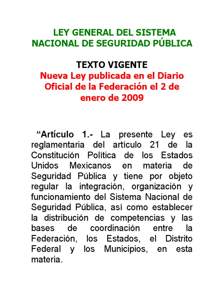 Ley General del Sistema Nacional de Seguridad Pública | PDF ...