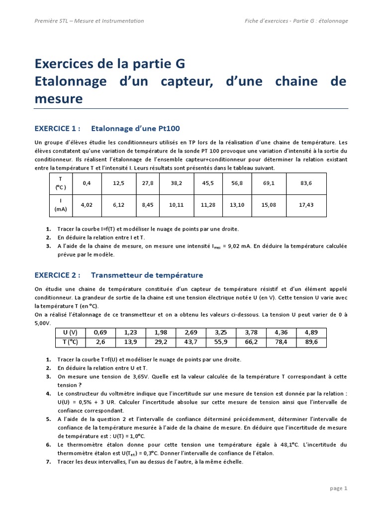 Étalonnage de capteurs et mesures | PDF | Calibrage | Grandeur physique