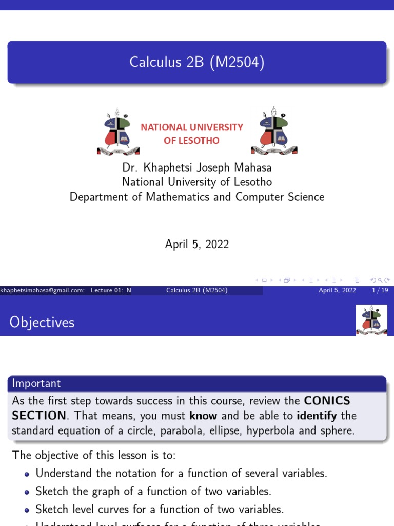 NUL Calculus 2B (M2504) Level Curves | PDF | Function (Mathematics ...
