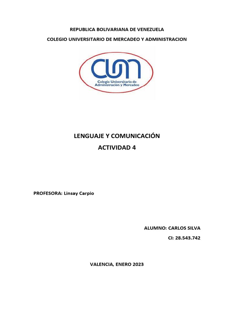 Actividad 4 | PDF | Artes del Lenguaje y Comunicación | Estudios de ...