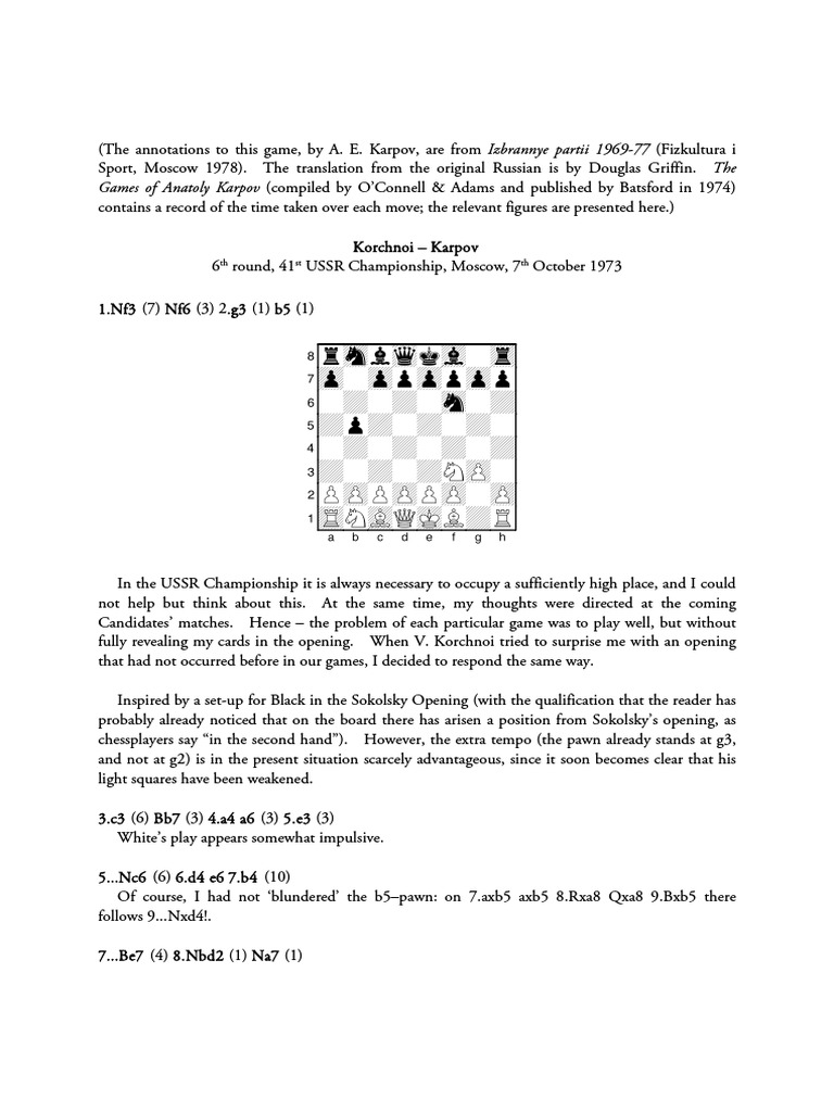 Annotated Analysis of a Chess Game between Korchnoi and Karpov from the