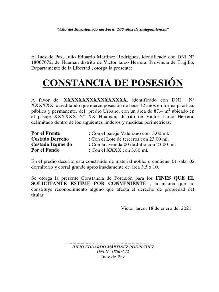 Constancia de Posesion | PDF